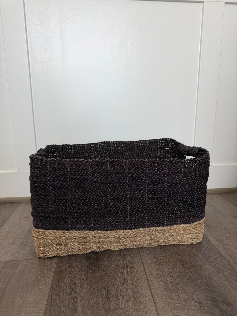West Elm Two-Tone Woven Console Basket, Black/Tan, Seagrass, 22"